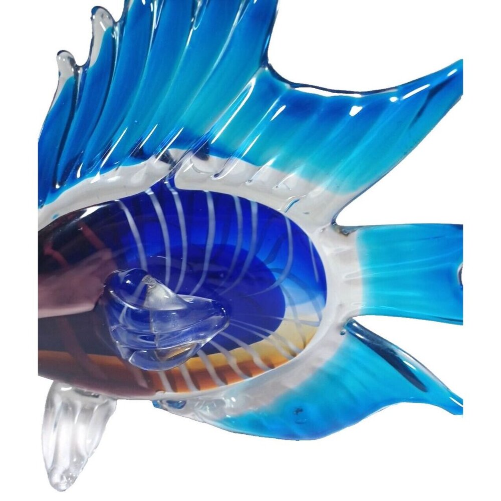 Large Rare Tetra Cobalt Turquoise Angel Fish Murano Sculpture 10" X 8.5 Vintage - Picture 6 of 14